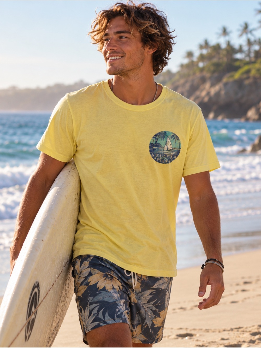 Izod Yellow Short-Sleeve Tee with Blue Nautical Graphic